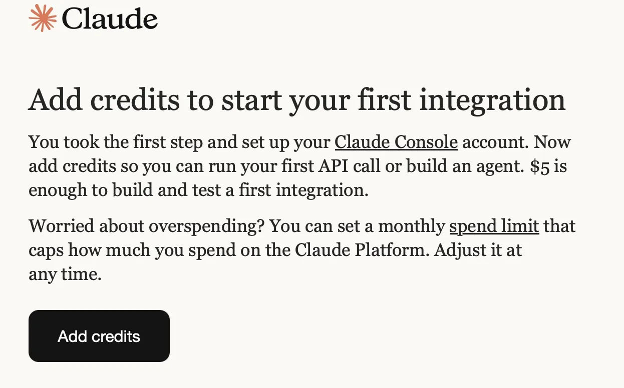 Claude Platform 가입 후 받은 환영 메일 화면